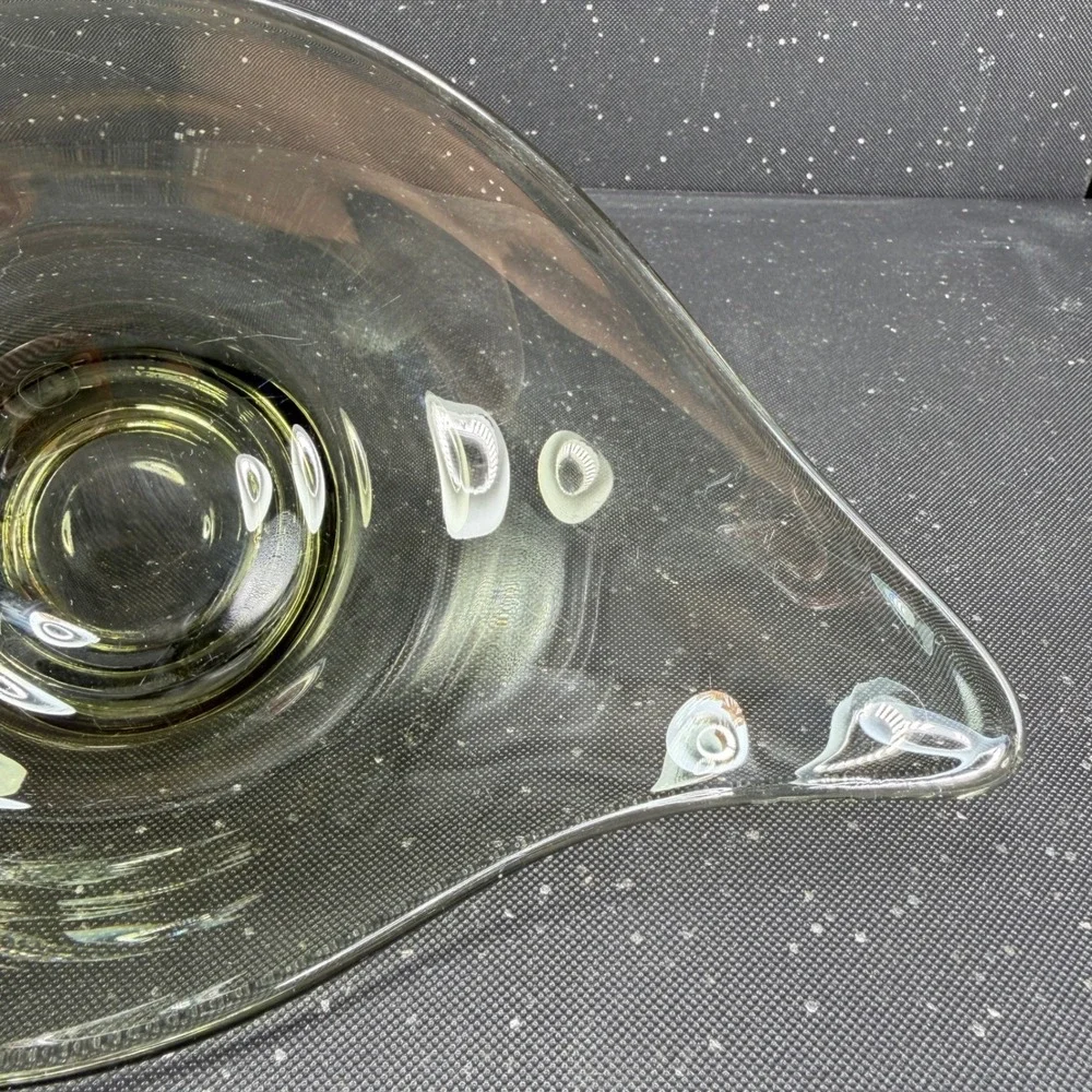 Viking Mid Century Modern Smokey Olive Green Hand Blown Glass Centerpiece Bowl